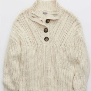 Aerie Oversized Cable Knit Mock Neck Henley